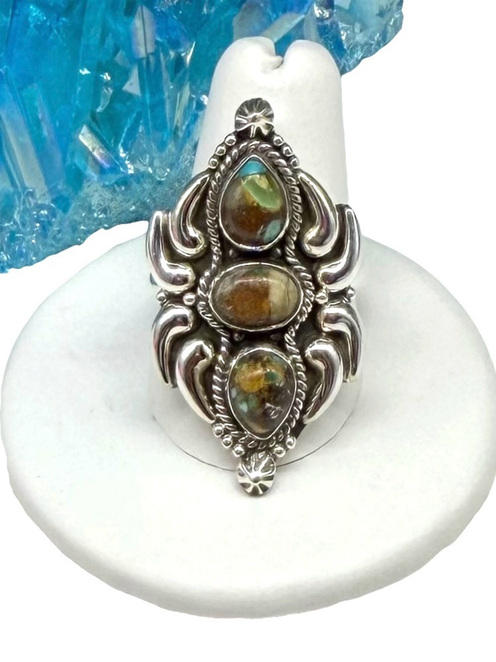 Royston Turquoise Ring Solid 925 Sterling Silver Adjustable Size 8 - 10.5
